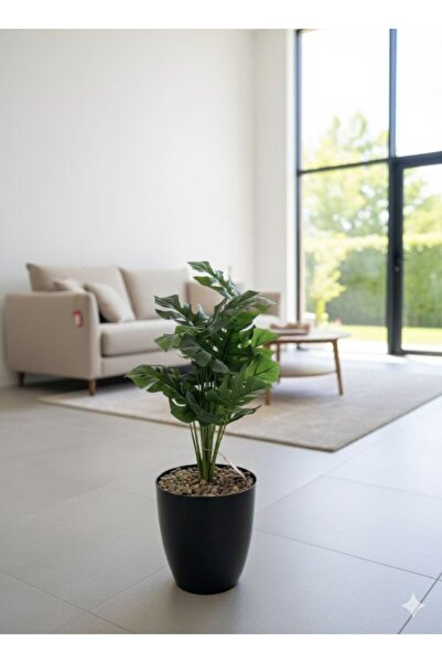 Oss elhetraf نبتة صناعية خضراء بارتفاع 80 سم في أصيص أسود أنيق