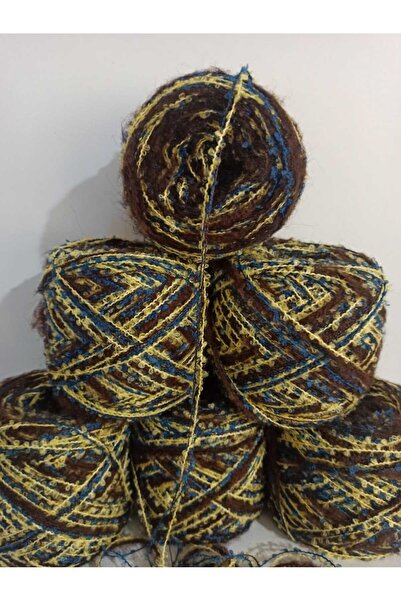 İPEK YÜN İPLİK DÜNYASI Moher Örgü İpi Flamlı (Kahverengi) Buklet İp (Sarı,Lac...