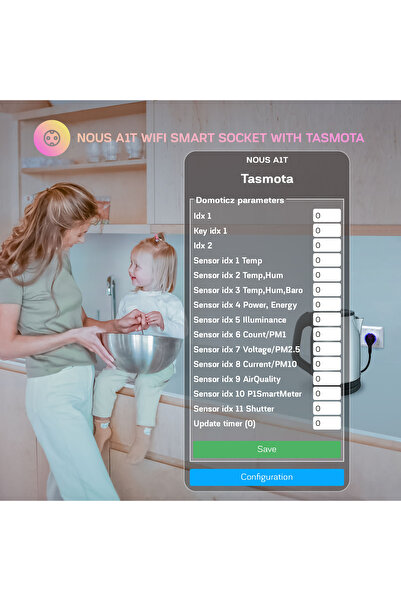 Nous Έξυπνη πρίζα WiFi με παρακολούθηση ενέργειας, A1T (Tasmota)