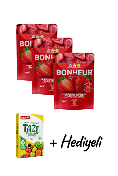 KMS HOME Bonheur Dondurularak Kurutulmuş Çilek Dilimleri Şeker İlavesiz Vegan...