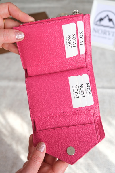 Norvi Leather Genuine Leather Envelope Wallet Fuchsia 1216