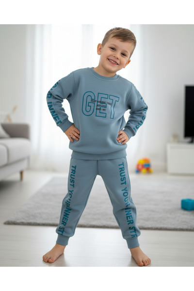 Ege Bebek Χειμερινό σετ αθλητικής φόρμας για αγόρια/ 3 κλωστές επένδυση fleece Χοντρό ύφασμα, Σετ για ηλικίες 2-3-4-5-6-7-8-9-10