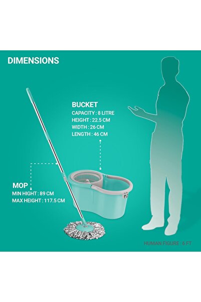 Spotzero by Milton Spotzero Spin Mop & Bucket with 1 Microfiber Refill - Aqua Green