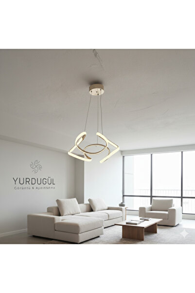 YURDUGÜL Drone Model Gold Kasa – 3 Renk Ayarlanabilir LED Işık Modern Avize