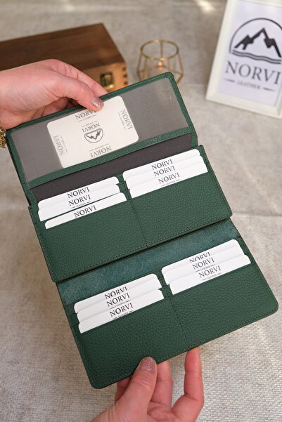 Norvi Leather Saraciye Stitched Genuine Leather Wallet with Phone Compartment Green 1052