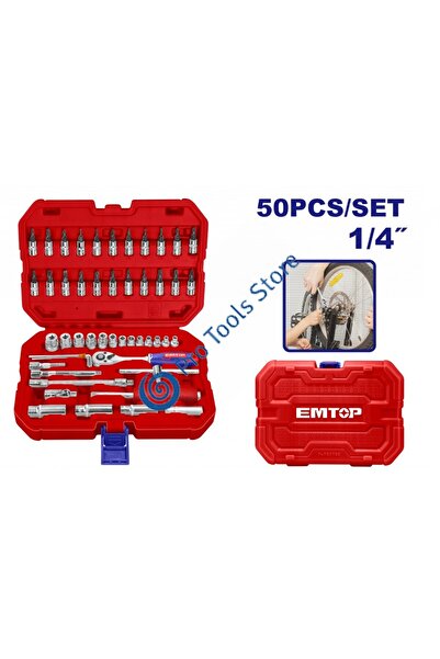 EMTOP 1/4" Ratchet Socket Set, 50 Pieces, Plastic Case - ESKT14501