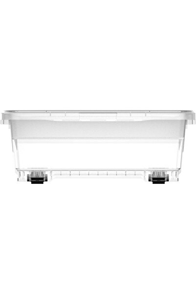 Cosmoplast 25L Clear Plastic Underbed Storage Box With Wheels & Lockable Lids, Transparent