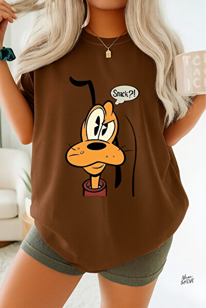 New Shine تي شيرت كبير الحجم مطبوع عليه كلب