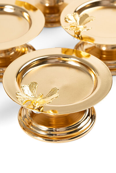 Efsun 6-Piece Butterfly Gold Macaron Bowl, Turkish Delight Bowl, Tea and Coffee Side Presentation Bowl, Metal Sugar Bowl