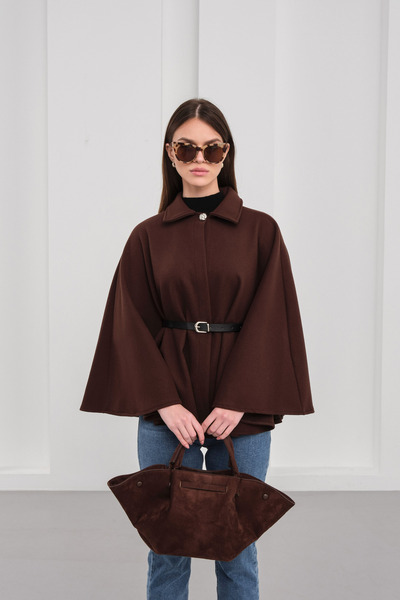 BLUE DAY'S Women's Belted Poncho Coat Standard Size - Stylish Winter Cape Model