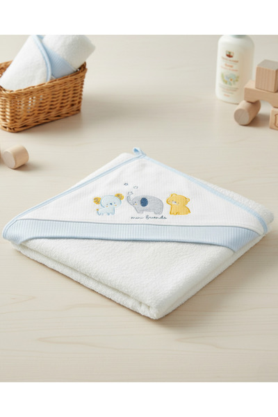 Ege Bebek Рушник для хлопчика з принтом слоненяти 80x80 см / гумка / 95% бавовна, 5% лікра