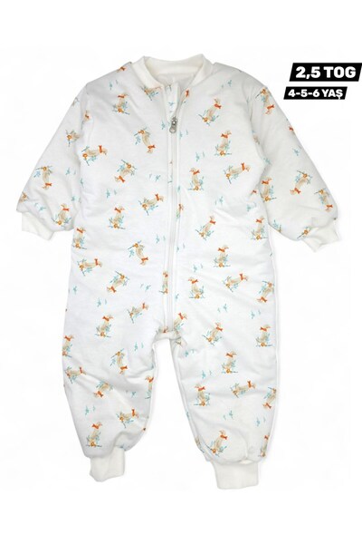 VOY KİDS Kız Çocuk 1-2-3-4-5-6 Yaş Kuğu Desenli Fermuarlı Çocuk Uyku Tulumu, 2,5 TOG Elyaf Dolgulu