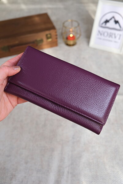 Norvi Leather Women's Genuine Leather Wallet with Plenty of Card Holders and Coin Compartment Purple 1228