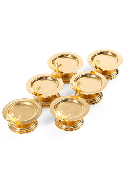 Efsun 6-Piece Butterfly Gold Macaron Bowl, Turkish Delight Bowl, Tea and Coffee Side Presentation Bowl, Metal Sugar Bowl