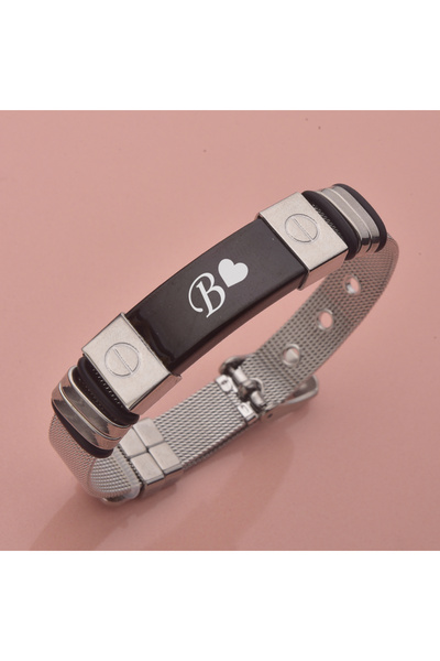idolavm Sevgiliye B Harfli Kalpli Çelik Kordon Kadın Erkek Takı Hediyelik Aks...