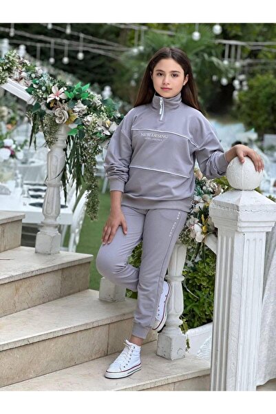 Bebeğimin Dolabında Girl's Two-String Tracksuit Set Gray
