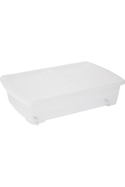 Cosmoplast 25L Clear Plastic Underbed Storage Box With Wheels & Lockable Lids, Transparent