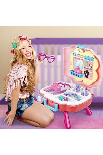 Generic Kidwala Fitto 2 In 1 Girls Pretend Play Makeup Bag With Music and Light, Large Rolling Bag and Table