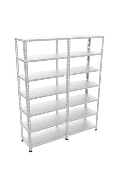 Raffar 7 Katlı 2’li Bitişik Çelik Raf Sistemi | Galvaniz Depo Rafı | Demir Metal Raf | 31-120-200