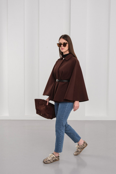 BLUE DAY'S Women's Belted Poncho Coat Standard Size - Stylish Winter Cape Model