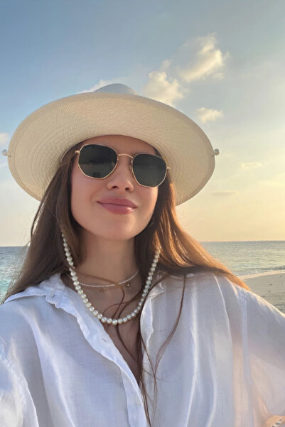 Saltos Unisex Pentagonal Gold Sunglasses Men Women Eyewear Uv400 Eye Protective