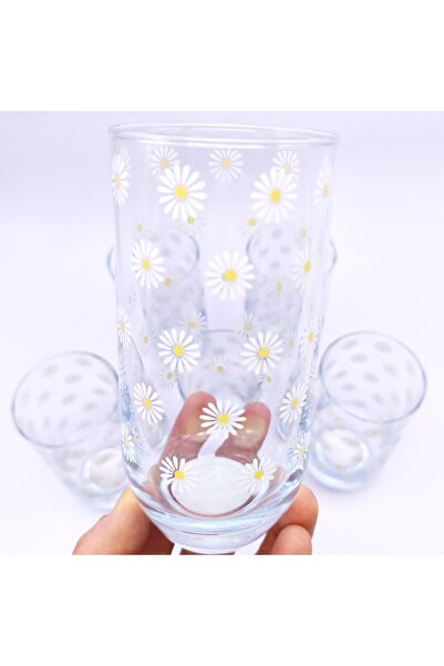 sharp&art Daisy Patterned Set of 2 Glass Cups, 380 Ml.