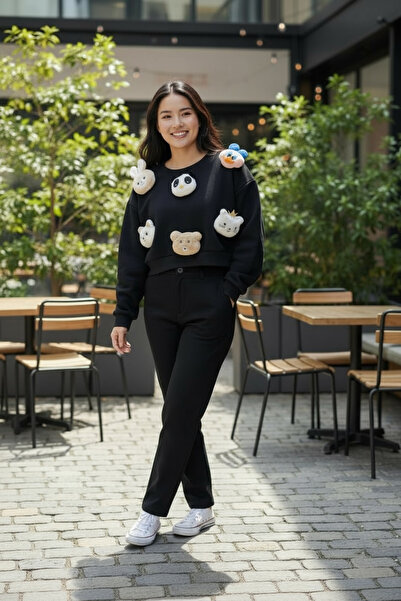 soBasic Women's 3D Plush Animal Figured Oversized Sweatshirt