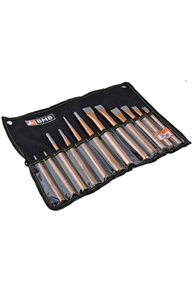 Lawazim BMB Chisel Set 12Pcs - Precision Pin Punch and Chisel Tools with Roll-Up Pouch for Wood