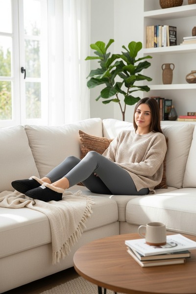 gigigiyim Women's Home Boots with Feather Detail on the Ankle