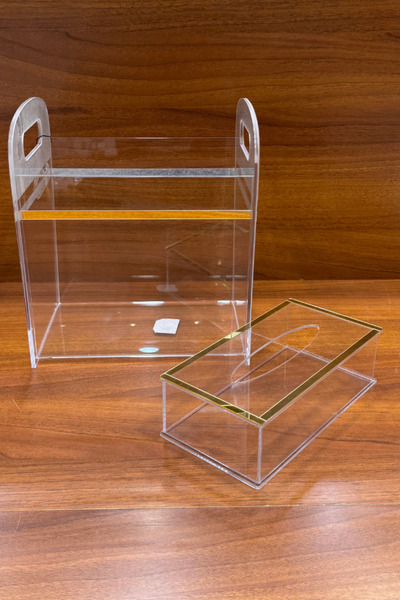 ALQANNAS مجموعة سلة مهملات وعلبة مناديل أكريليك | منظم مناديل وسلة مهملات أنيق