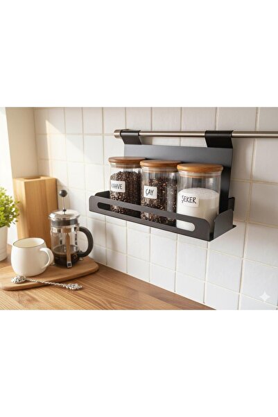 Keskin Metal Tasarım Stainless Steel Single Shelf Large Spice Rack Black
