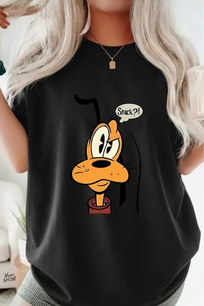 New Shine تي شيرت كبير الحجم مطبوع عليه كلب