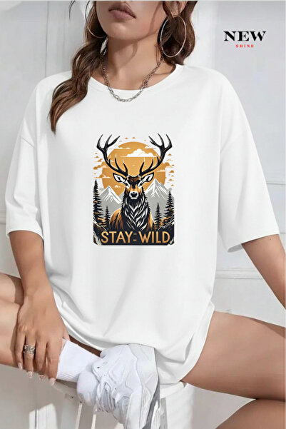 New Shine تي شيرت ستاي وايلد مطبوع قصة فضفاضة