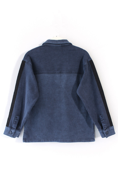 DobaKids Boy's Striped Detail Denim Bottom Top Shirt Pants Set Blue Boy's Jeans Set