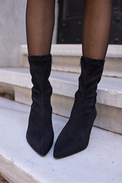 ANGELİNA JONES Savella Women's Black Suet Stretch Heel Boots