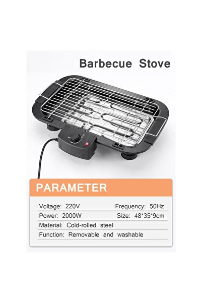 Tradeo Electric Barbecue Grill – Adjustable Heat, Detachable Tray & Non-Stick Steel BBQ Rack