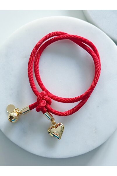 CHARMLUCKY Red Bracelet with Heart Pendant