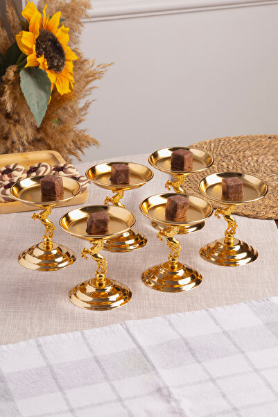 Efsun 6-Piece Horse-Shaped Gold Turkish Delight Holder, Tea and Coffee Side Serving Holder, Metal Sugar Bowl, Macaron Holder
