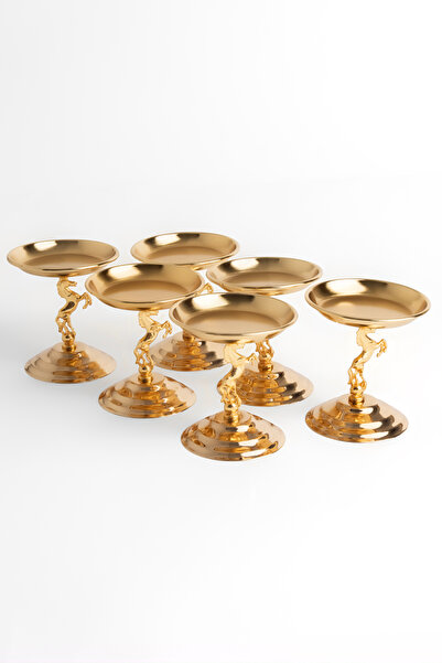 Efsun 6-Piece Horse-Shaped Gold Turkish Delight Holder, Tea and Coffee Side Serving Holder, Metal Sugar Bowl, Macaron Holder
