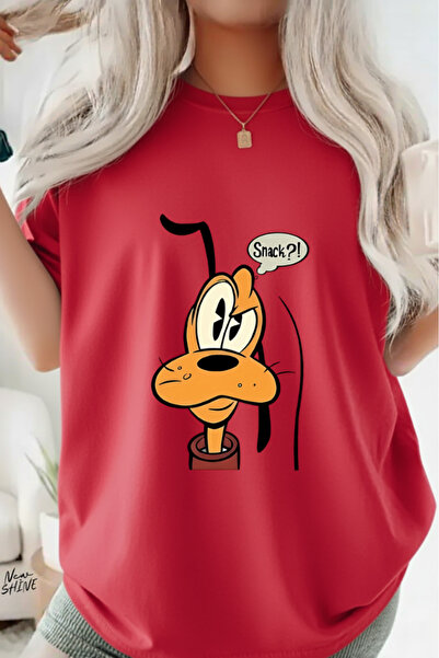 New Shine تي شيرت كبير الحجم مطبوع عليه كلب