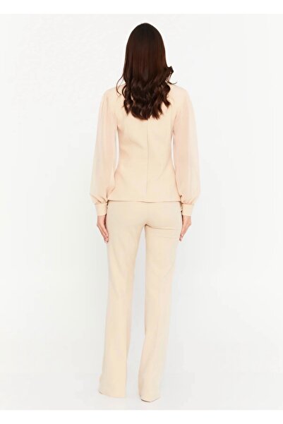 DEV LINE Nude Suit with Asymmetric Jacket and Puff Sleeves