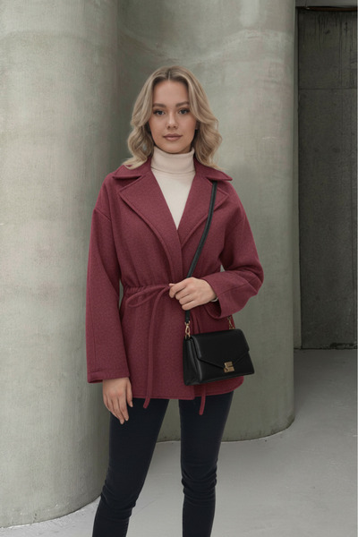 ALFUDO Moda Collection Burgundy Tie Detail Comfortable Fit Cashmere Cardigan/Jacket