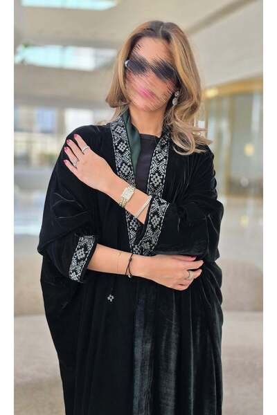 AYA mwt652-Abaya-Velvet-Embroidery-Green