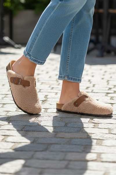 LAND OF CORK LC Natural Cork Sole Arch Supported Unisex Anatomical Real Fur Slippers