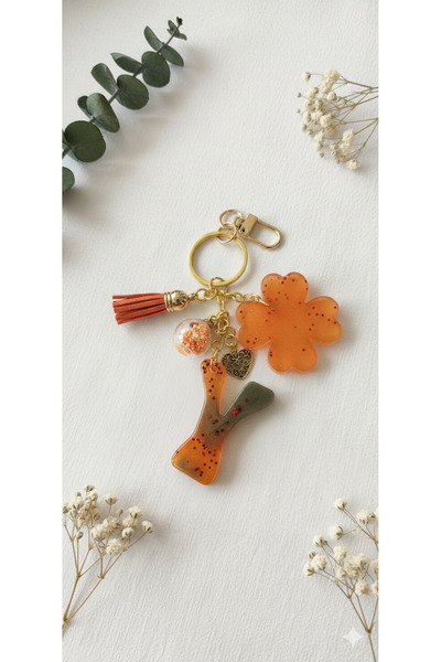 evolise Trend Resin Letter Keychain |   Handmade Stylish Model with Tassel and Flower Detail