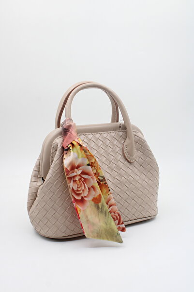 LASSO Women's Beige Scarf Detailed Snap Closure Lined Hand, Arm, and Shoulder Bag