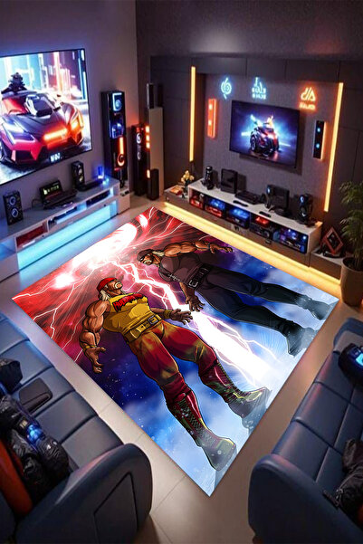 Reyhani Hulk Hogan Desenli Kaymaz Taban Makinede Yıkanabilir Gamıng Salon Halısı Yatak Odası Halısı