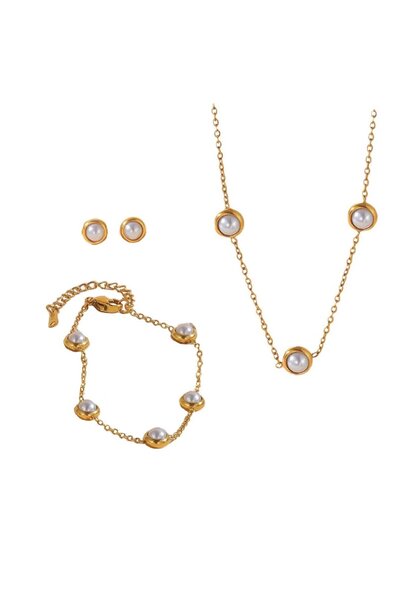 RAFINI Timeless Pearl Shine Set - 18K Gold Plated, Stainless Steel