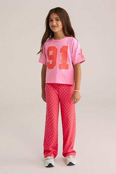 Colorstories Girl's Pink Patterned Wide-Leg Pants