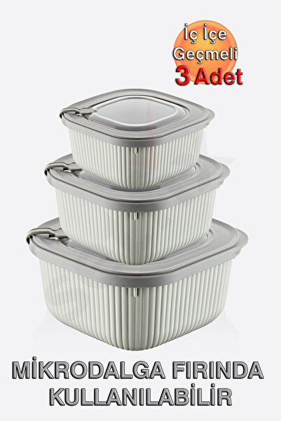 Dünya Plastik Micro Line Square Storage Container (600, 1100, 1800 ml) (Set of Three)